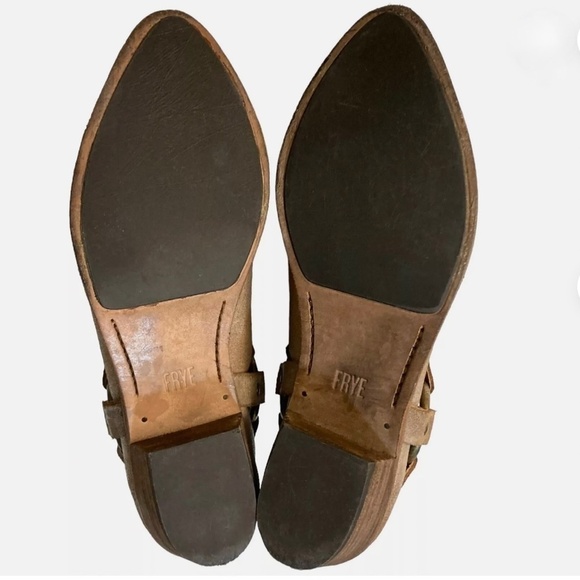 FRYE Ray Nubuck Leather Back Zip Harness Ankle Boots Distressed Brown - Picture 10 of 12